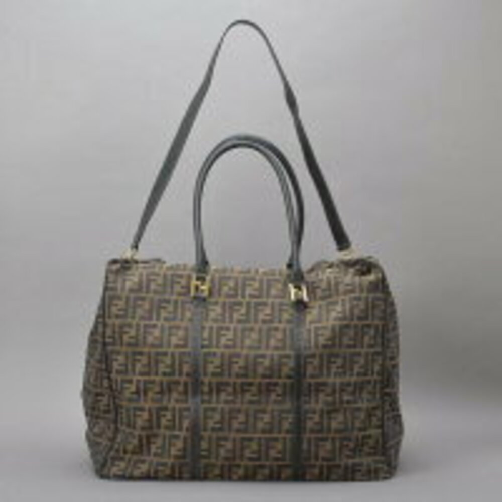 FENDI Zucca Boston bag shoulder lock jacquard leather brown black - Picture 2 of 10